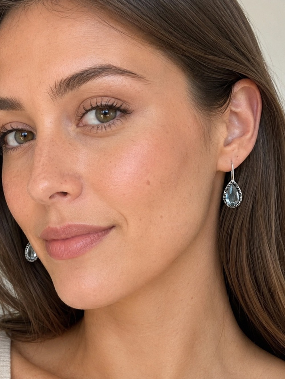 SLC 925 Thailand Sterling Silver Marcasite Blue Teardrop Earrings